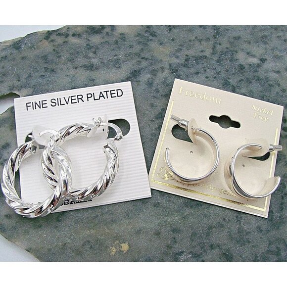 NEW Lot 2 Silver Hoop Style Fashion Earrings Marsala & Freedom Fine Tone Plated - Picture 1 of 9